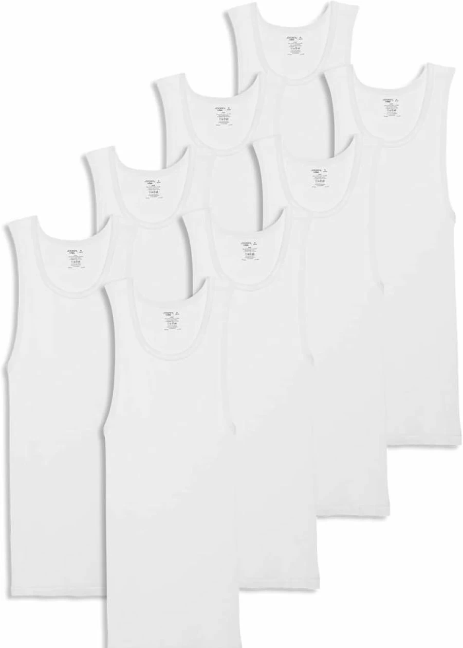 Jockey Men's 100% Cotton A-Shirt Tank Undershirt 8-Pack - Breathable Comfort Fit White Crewneck Sleeveless