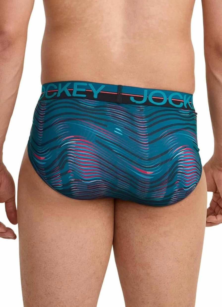 Jockey Men's Cool Comfort Microfiber Stretch Brief Underwear 3-Pack - Northern Light, Underwater Wave, Black - Size L